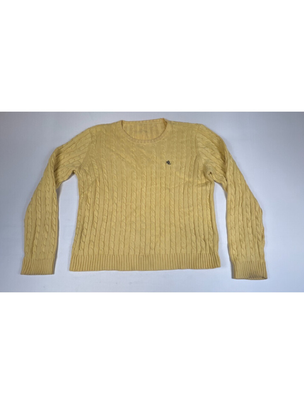 Lauren Ralph Lauren Women's Yellow Cable Knit Cotton Crewneck Sweater